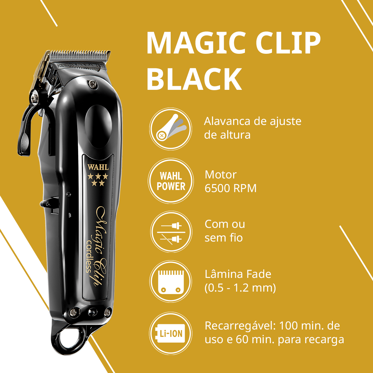 Kit Máquina de Cortar Cabelo Magic Clip Black Cordless + Detailer
